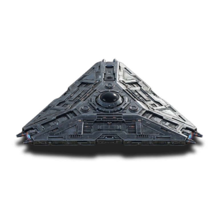 Triangular unidentified anomalous craft seen head-on, matte grey hull with no visible propulsion